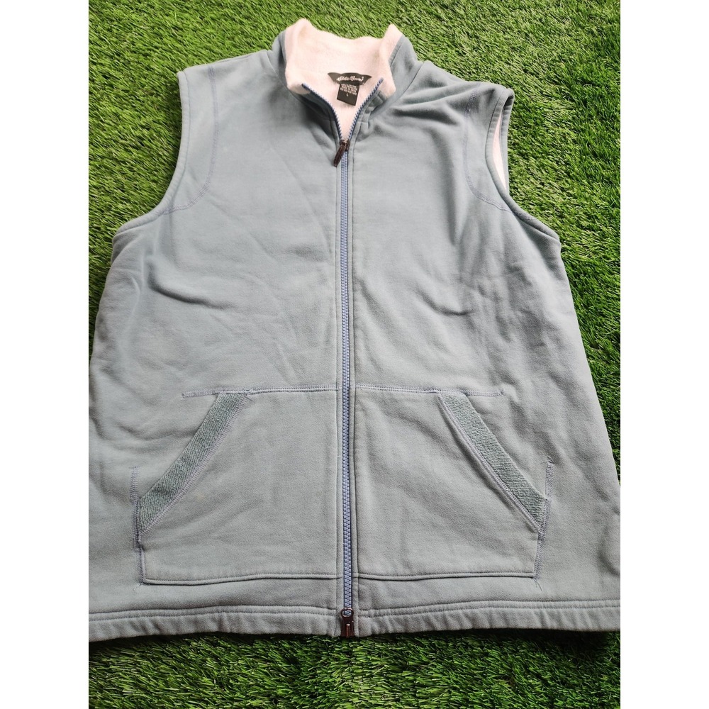 Eddie Bauer Vest Womens L Blue Cotton Fleece Sherpa Lined Full Zip Pockets